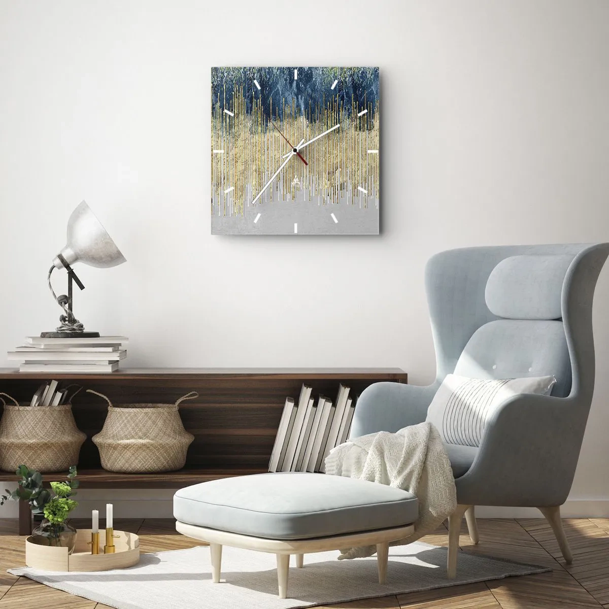 Relógio de parede - Relógio em vidro - Borda dourada - 40x40 cm