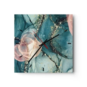 Relógio de parede - Relógio em vidro - Azul seda, rosa tule - 40x40 cm