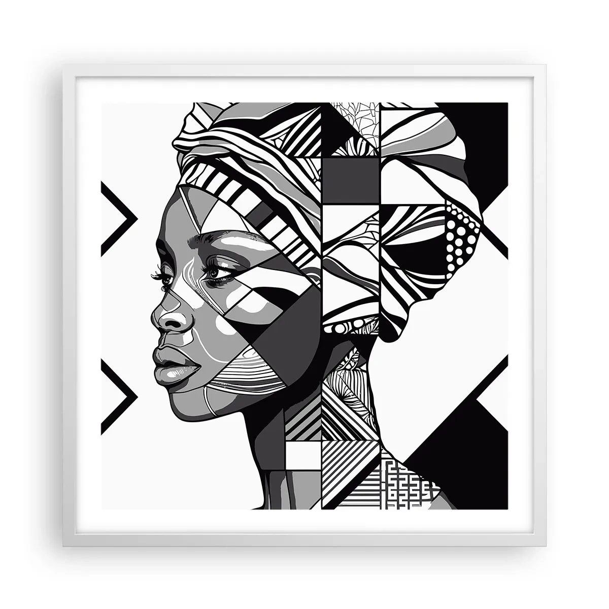 Pôster em moldura branca - Retrato étnico - 60x60 cm