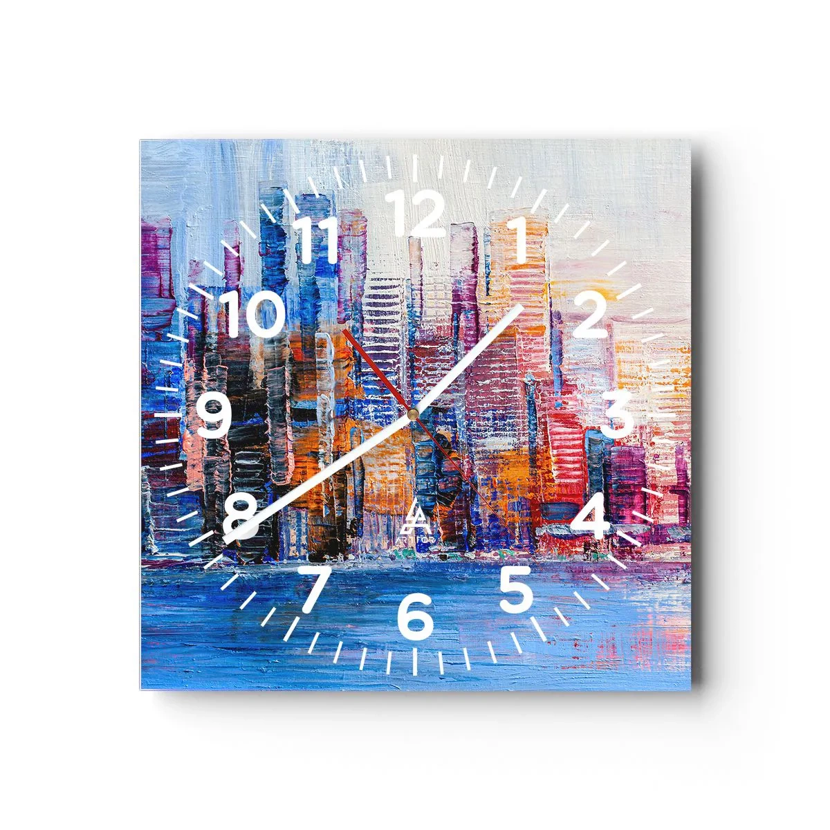 Relógio de parede - Relógio em vidro - Metrópole alegre - 40x40 cm