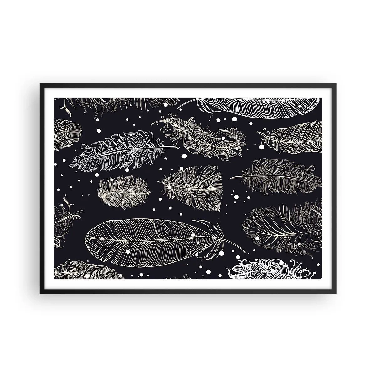 Pôster com moldura preta - Rendas de penas - 100x70 cm