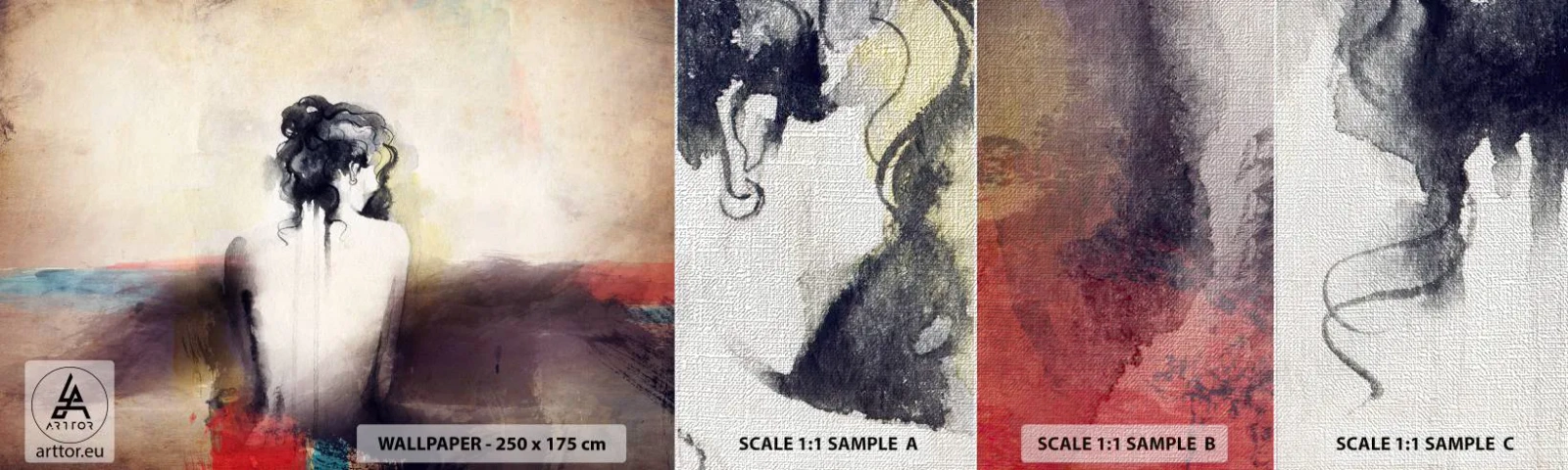 Amostra de papel de parede Premium Canvas - Linhas suaves, formas ovais - Mulher, Corpo, Pedaço - 100x30 cm