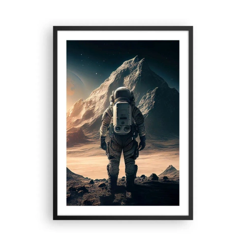 Pôster com moldura preta - Astronauta em um planeta alienígena sob a luz das estrelas - 50x70cm - Novo desafio - Decoração de parede moderna para a sala de estar e quarto ARTTOR