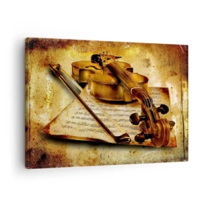 Quadro em tela - Um violino com partitura sobre um fundo vintage em tons quentes - 70x50cm - Precisa-se de virtuoso - Decoração de parede moderna para a sala de estar e quarto ARTTOR
