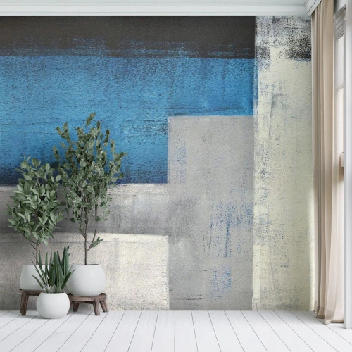 Papel de Parede Premium Canvas - Uma composição poética de cinza e azul - Abstração, Pedaço, Pintura - 150x105 cm