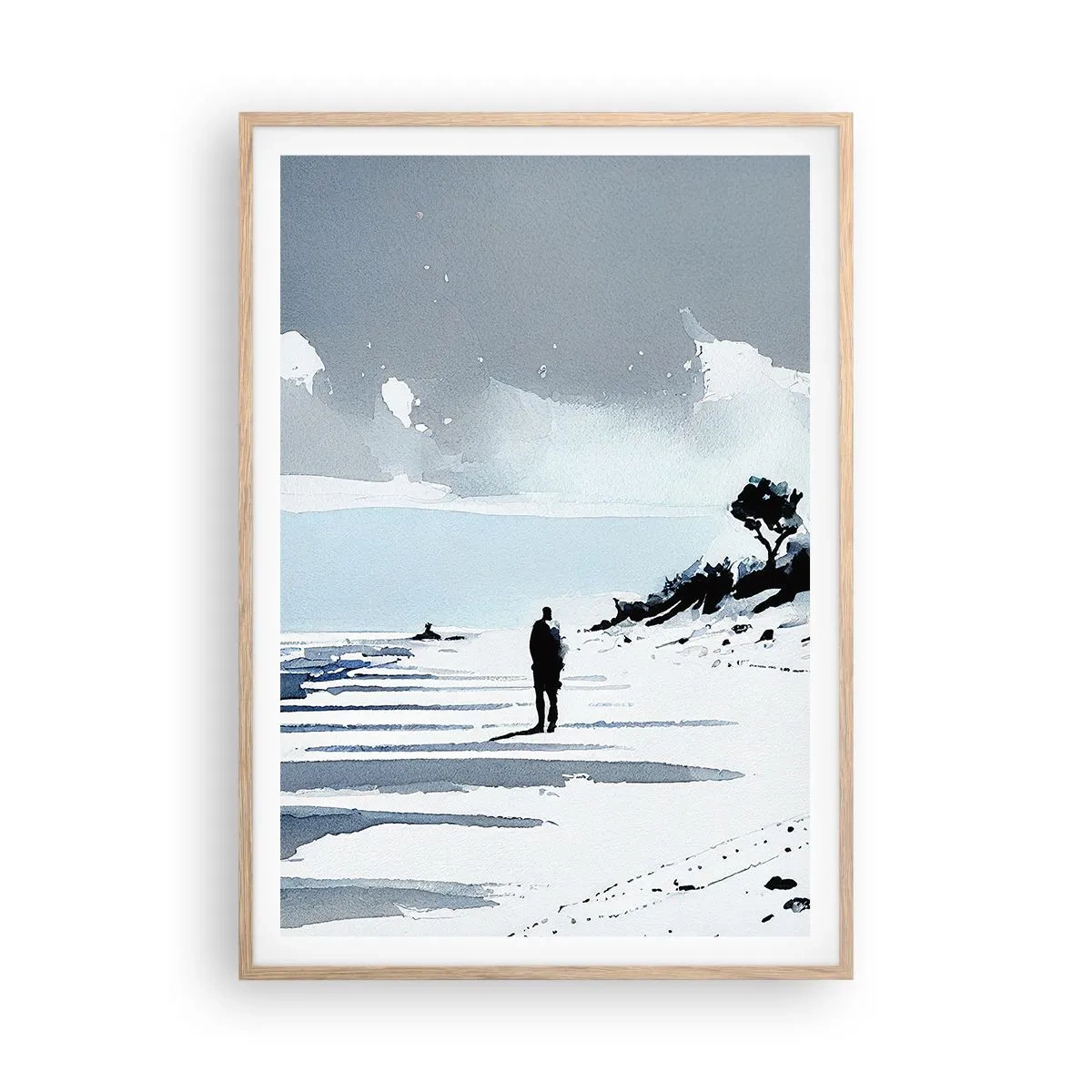Pôster com moldura de carvalho claro - Sozinho - 70x100 cm