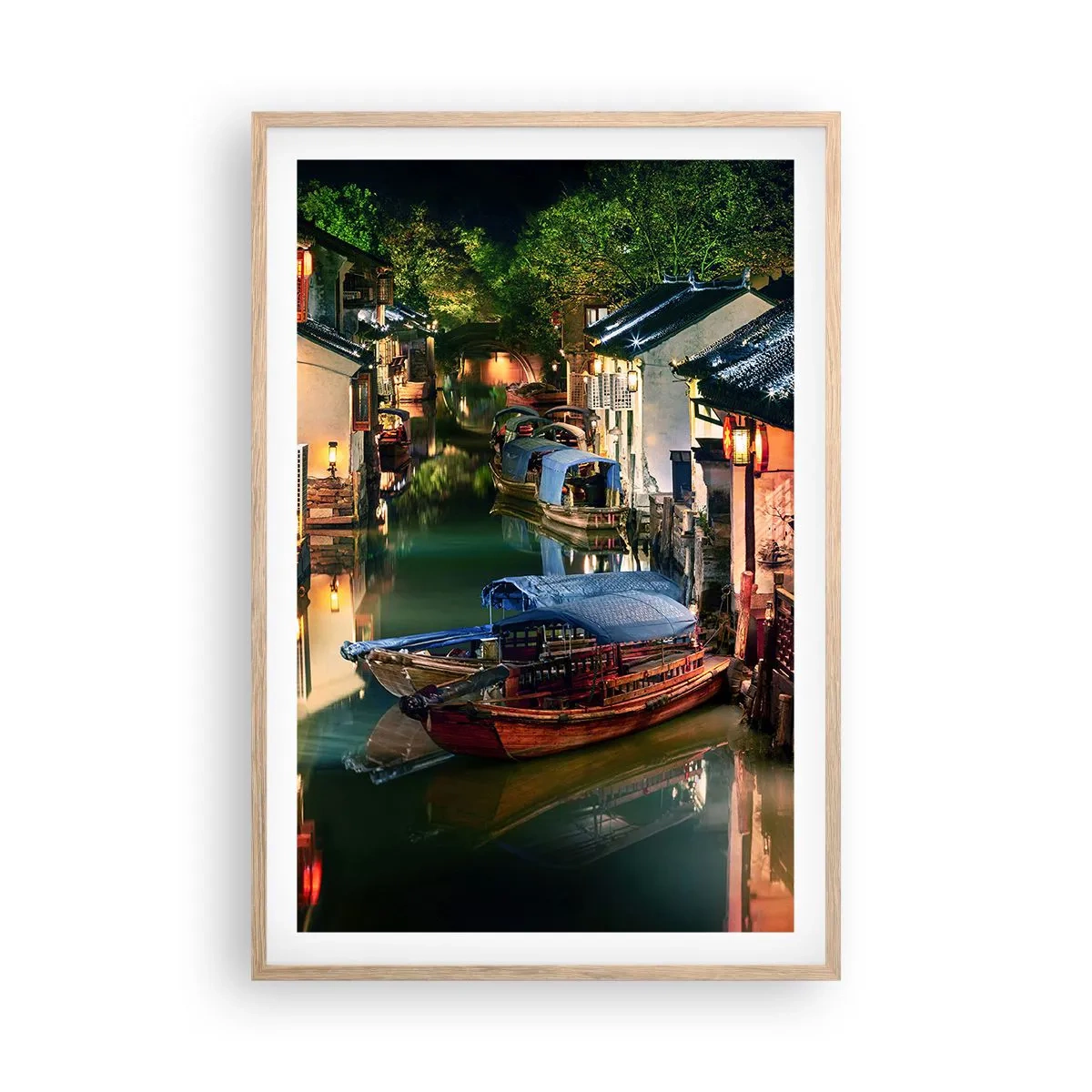 Pôster com moldura de carvalho claro - Uma noite em uma rua chinesa - 61x91 cm