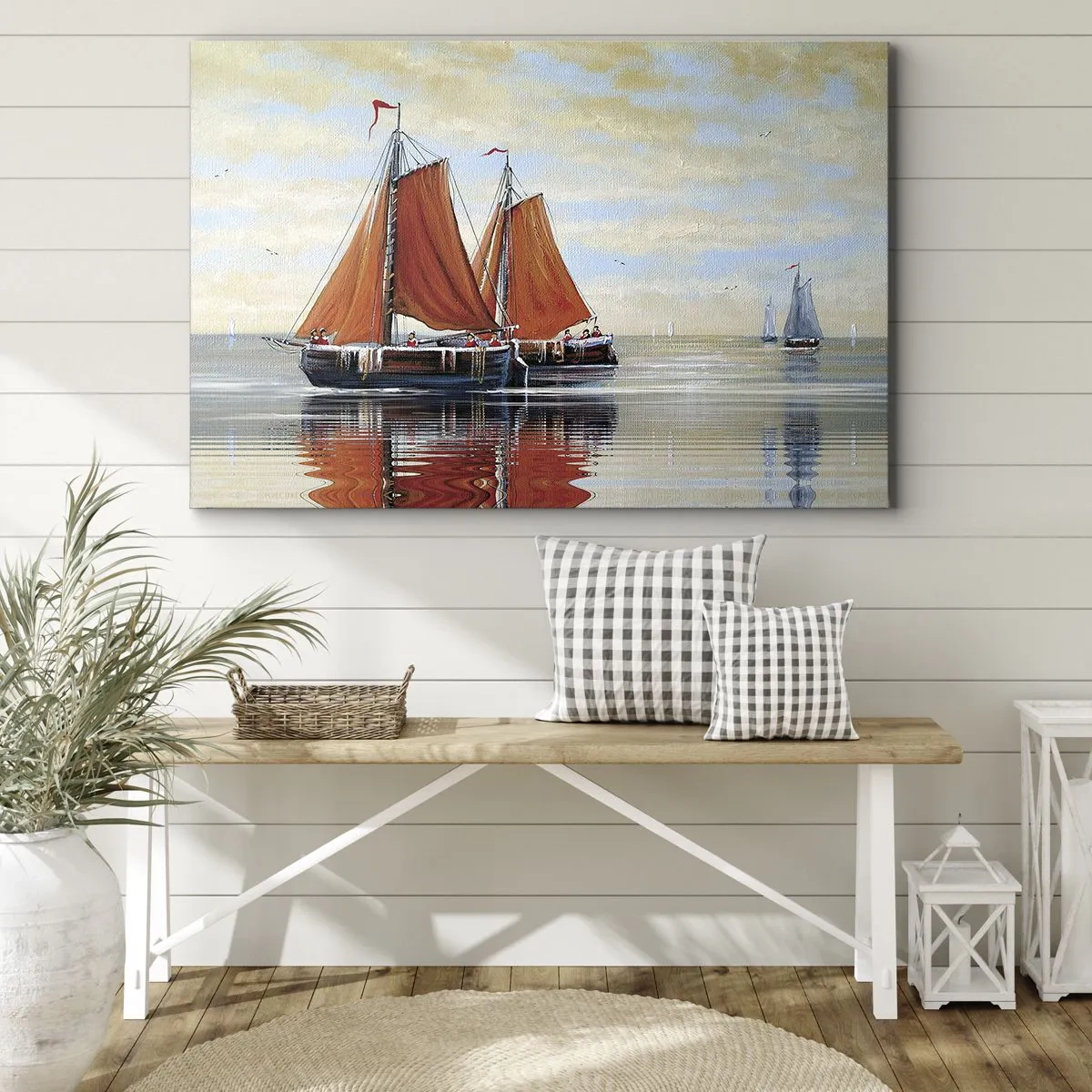 Quadro em tela - Veleiros de dois mastros em águas calmas - 70x50cm - A velejar, marujo… - Decoração de parede moderna para a sala de estar e quarto ARTTOR