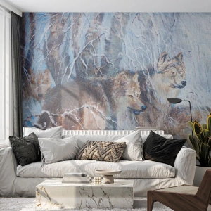Papel de Parede Autocolante Deluxe Sticker - Atenção! Está a vir... - Animais, Lobos, Floresta - 450x315 cm