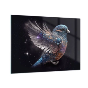 Quadro em vidro - Pardal Espacial com Glitter Diamante - 70x50cm - Pardal de diamante - Decoração de parede moderna para a sala de estar e quarto ARTTOR