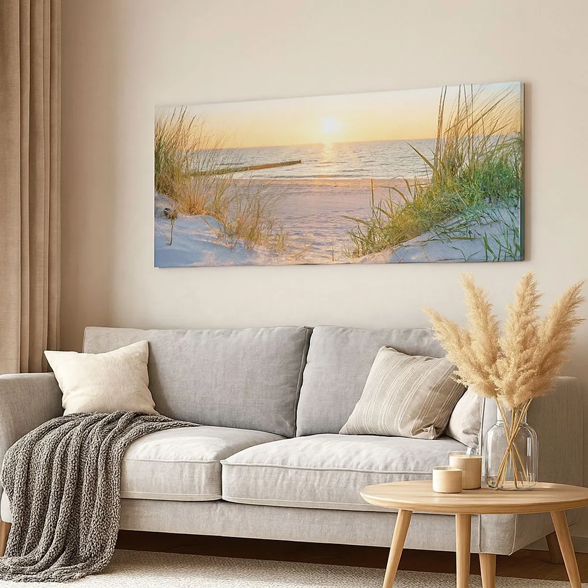 Quadro em tela - O som do mar, o canto dos pássaros, a praia selvagem entre a relva... - 100x40 cm