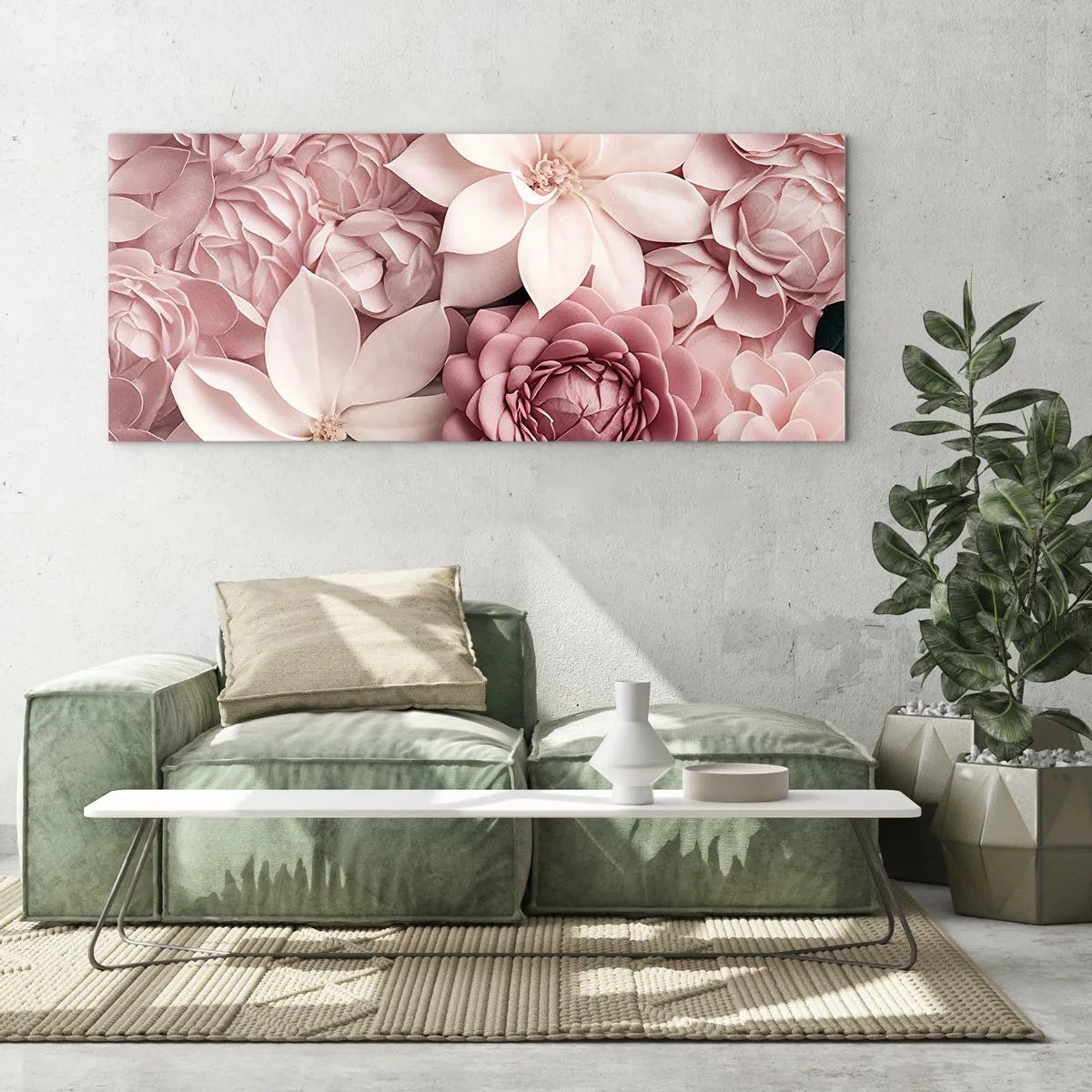 Quadro em vidro - Em pétalas rosa - 140x50 cm