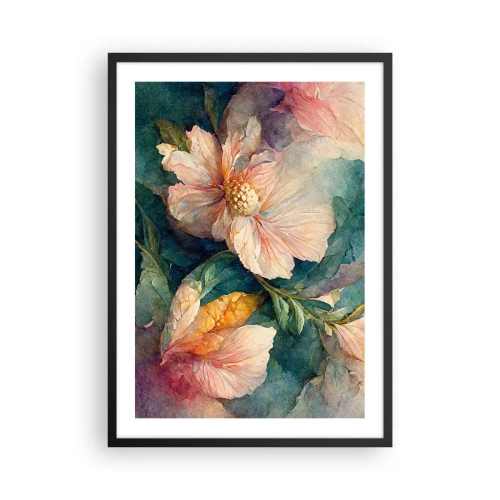 Pôster com moldura preta - Flores delicadas em estilo aquarela - 50x70cm - Apenas sutileza - Decoração de parede moderna para a sala de estar e quarto ARTTOR