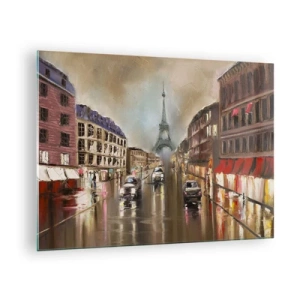 Quadro em vidro - Rua noturna de Paris com vista para a Torre Eiffel - 70x50cm - Só ela importa - Decoração de parede moderna para a sala de estar e quarto ARTTOR