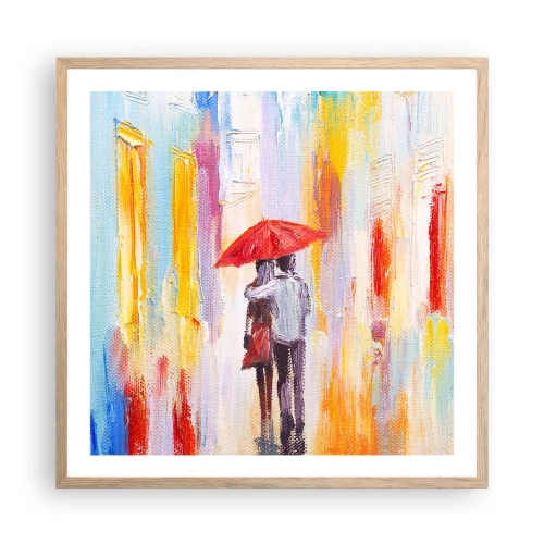 Pôster com moldura de carvalho claro - Que continue a chover - 60x60 cm