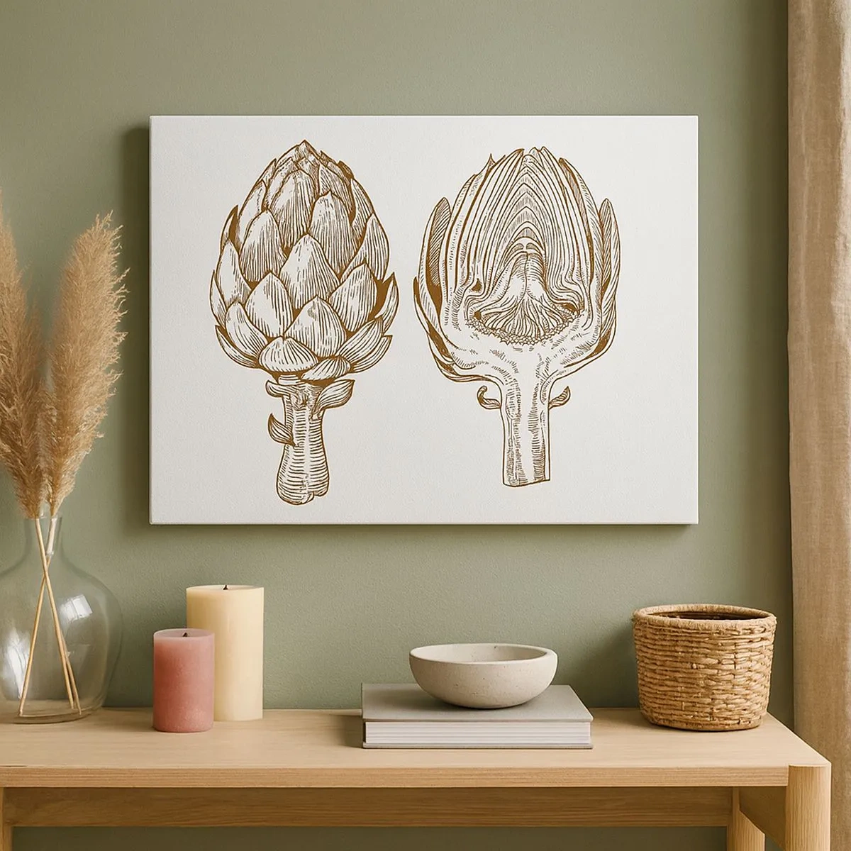 Quadro em tela - Desenho de arte vintage de uma alcachofra - 70x50cm - Aula de anatomia - Decoração de parede moderna para a sala de estar e quarto ARTTOR