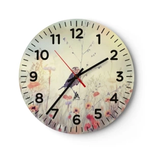 Relógio de parede - Relógio em vidro - Retrato de um pássaro com um prado no fundo - 30x30 cm
