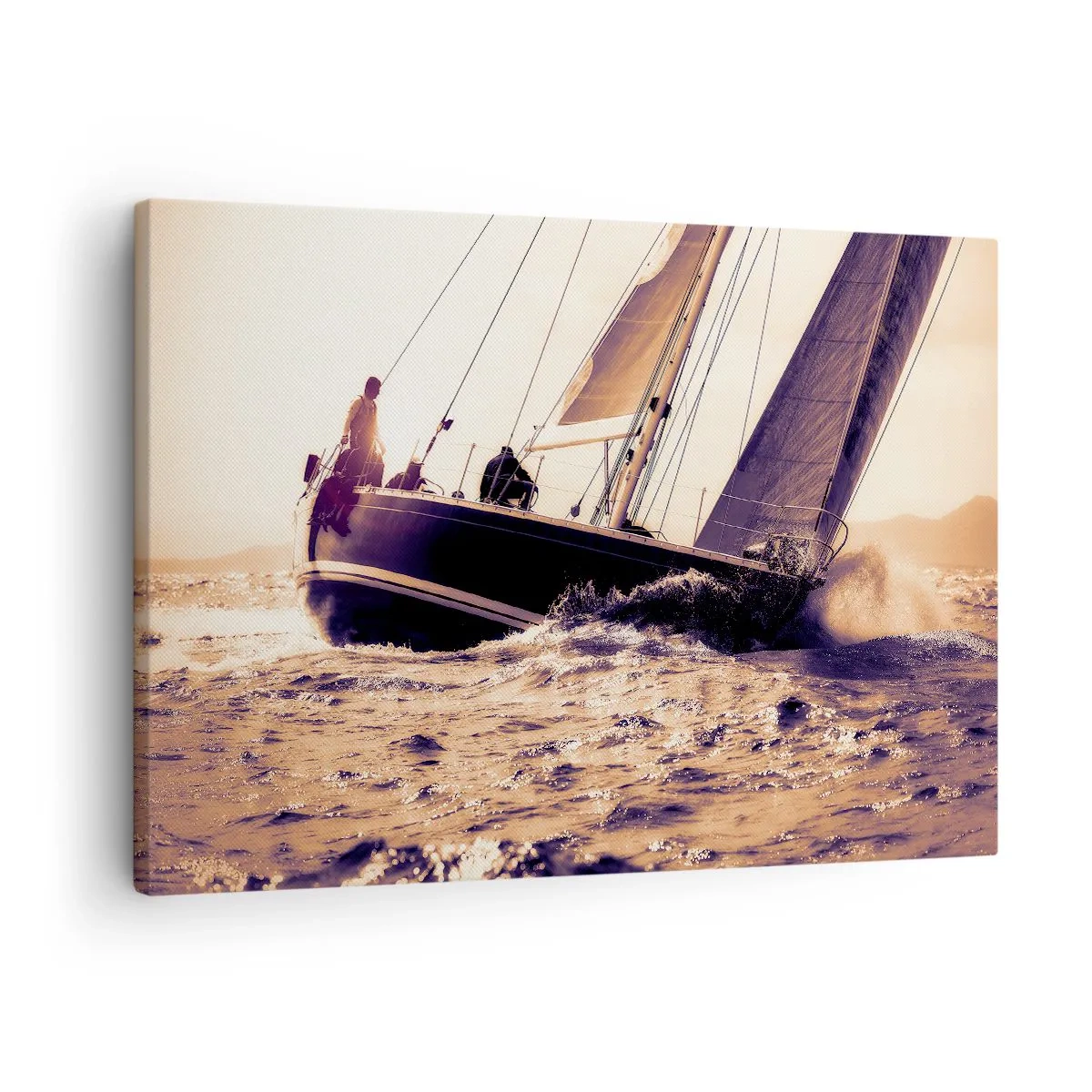 Quadro em tela - Um iate em um mar tempestuoso à luz do pôr do sol - 70x50cm - A velejar, marujo - Decoração de parede moderna para a sala de estar e quarto ARTTOR