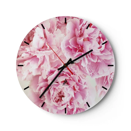 Relógio de parede - Relógio em vidro - Flores de peônia rosa em um fundo branco - 30x30cm - Em esplendor rosa - Decoração de parede moderna para a sala de estar, cozinha e quarto ARTTOR