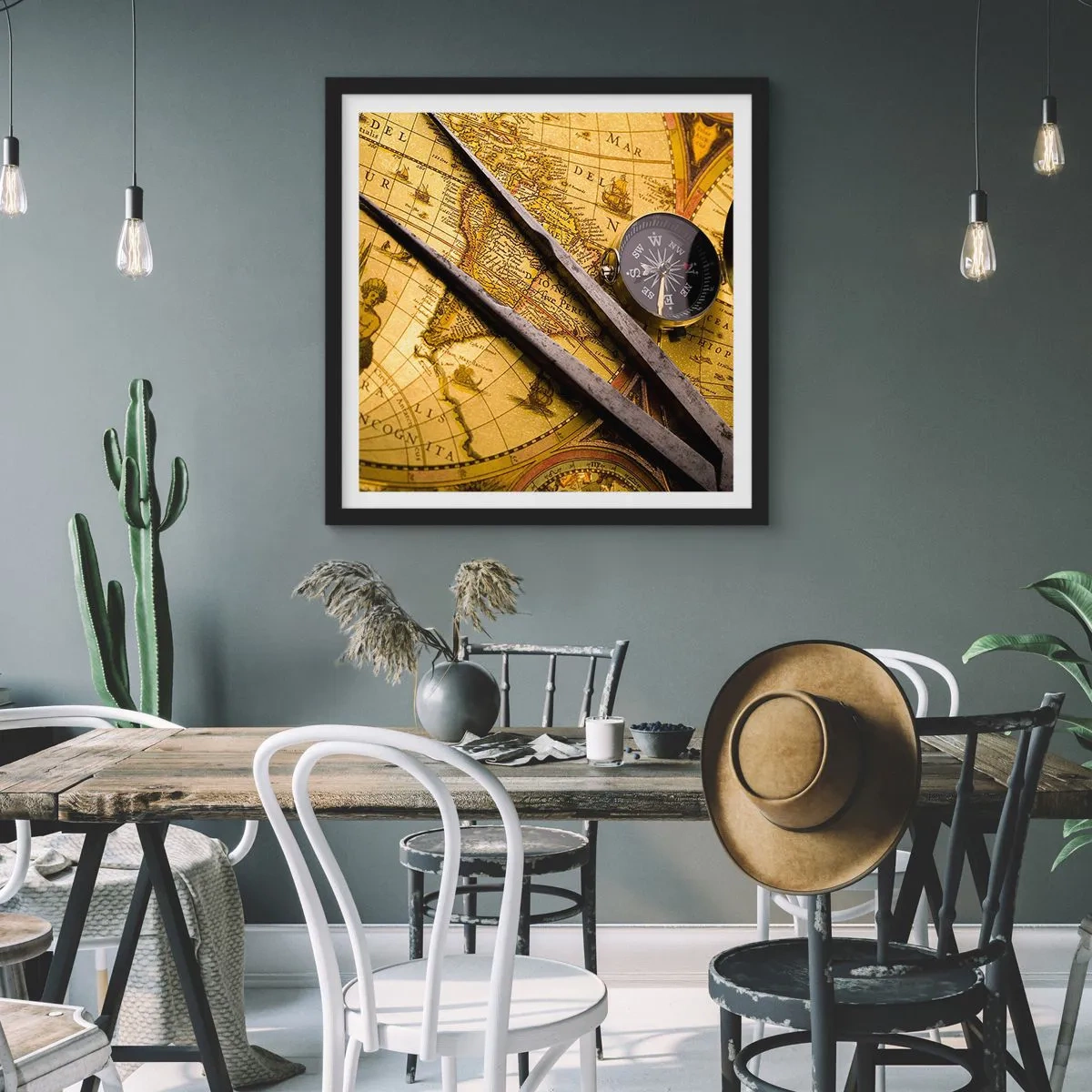 Pôster com moldura preta - Onde estão esses tesouros? - 60x60 cm