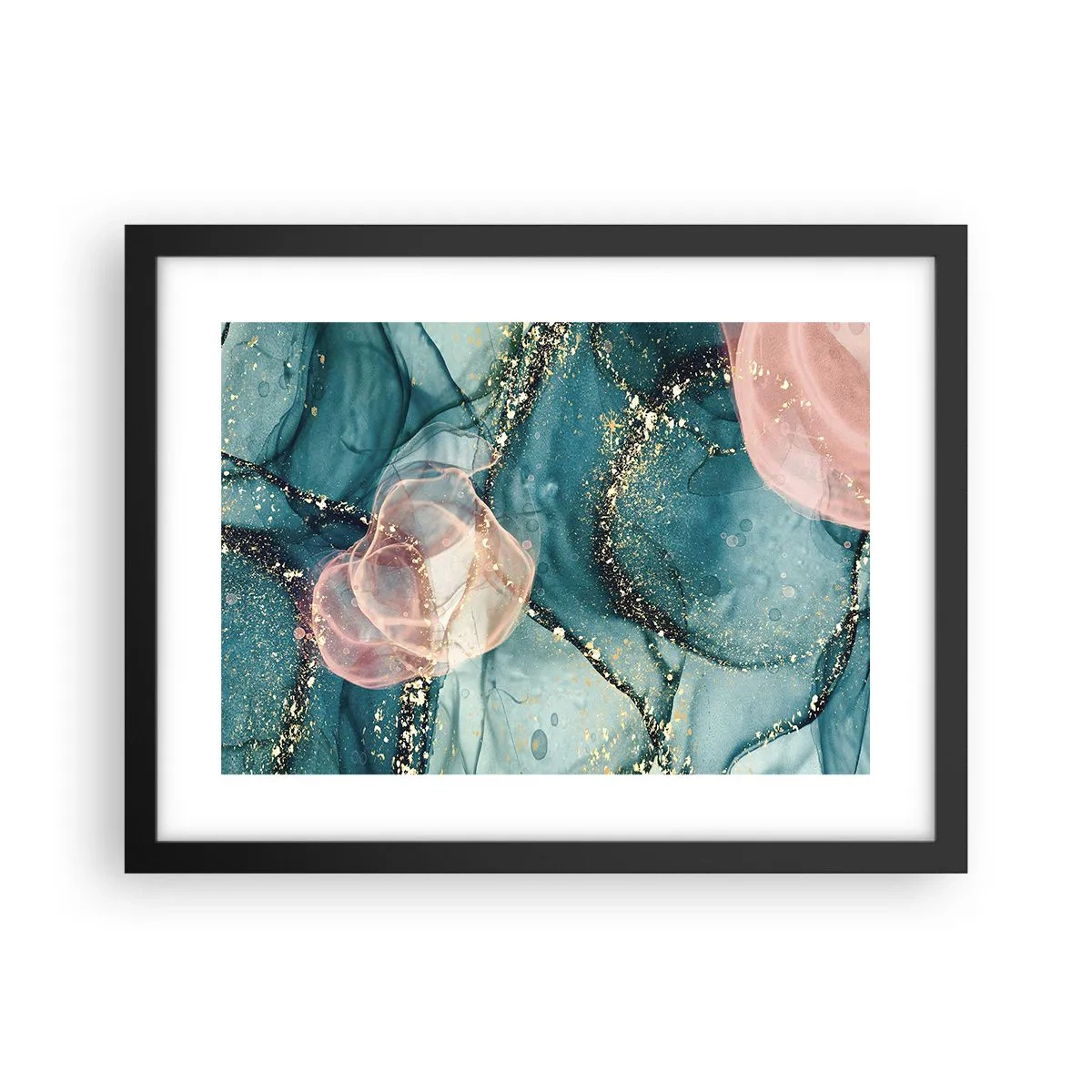 Pôster com moldura preta - Azul seda, rosa tule - 40x30 cm