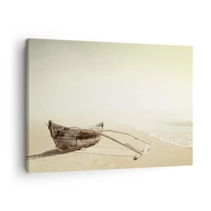 Quadro em tela - Velho barco de pesca em uma praia de areia - 70x50cm - Memória dos mares do sul - Decoração de parede moderna para a sala de estar e quarto ARTTOR