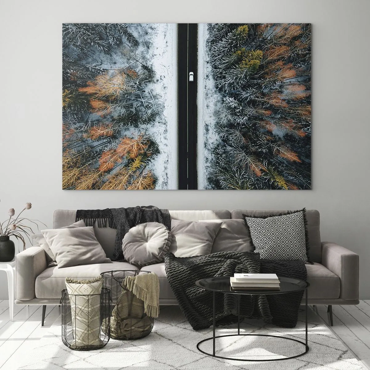 Quadro em vidro - Cortar a floresta no inverno - 120x80 cm
