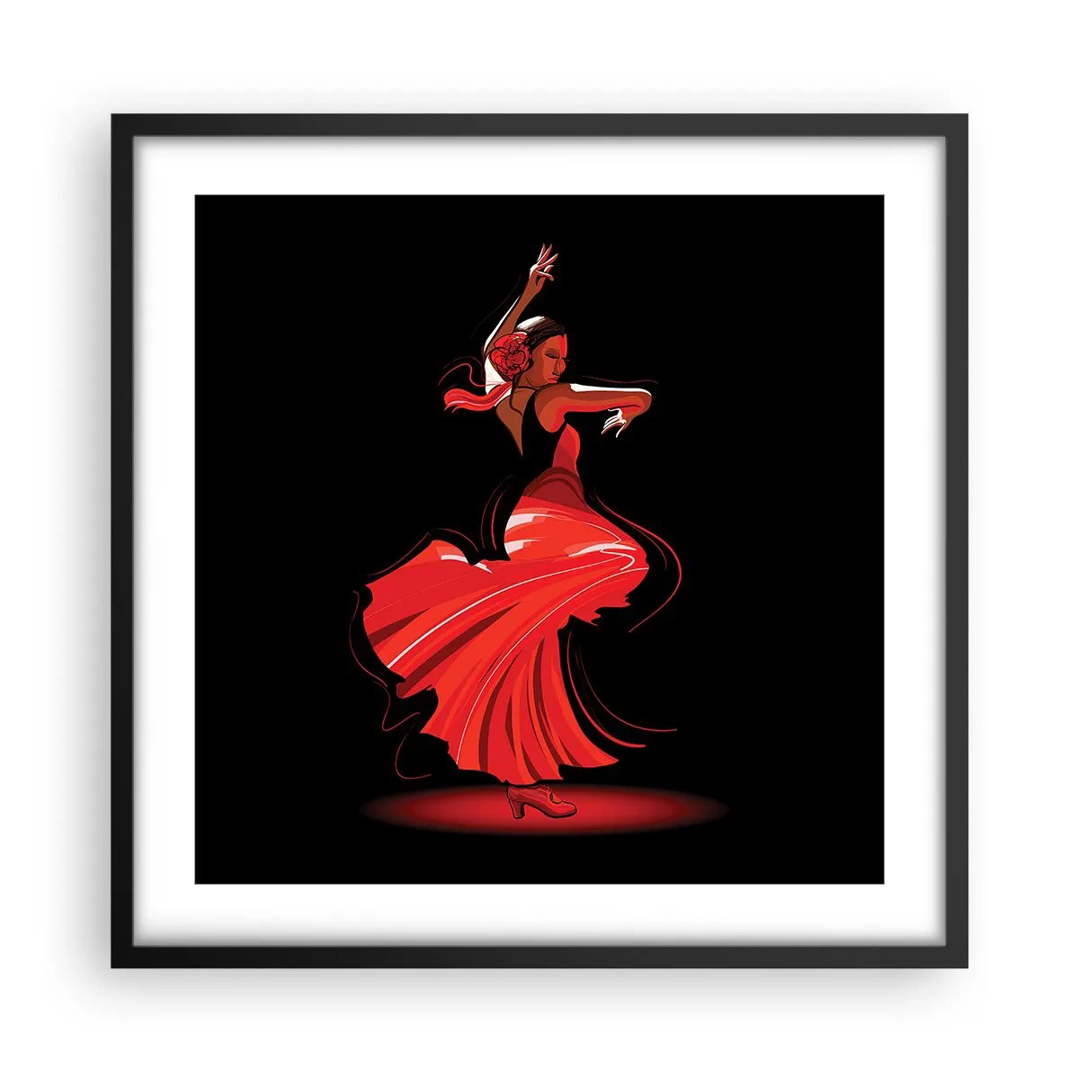 Pôster com moldura preta - O espírito ardente do flamenco - 50x50 cm