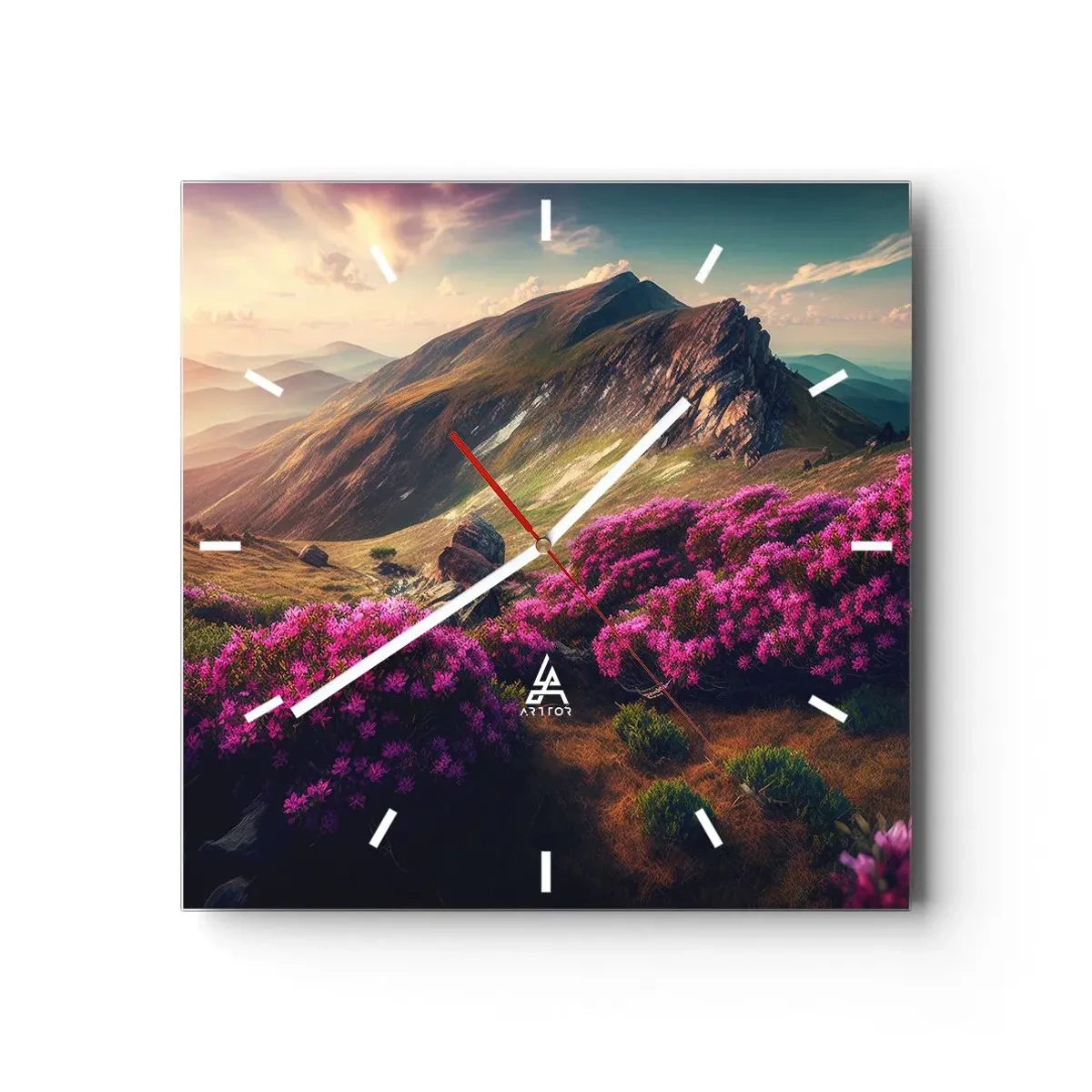 Relógio de parede - Relógio em vidro - Verão nas montanhas - 40x40 cm
