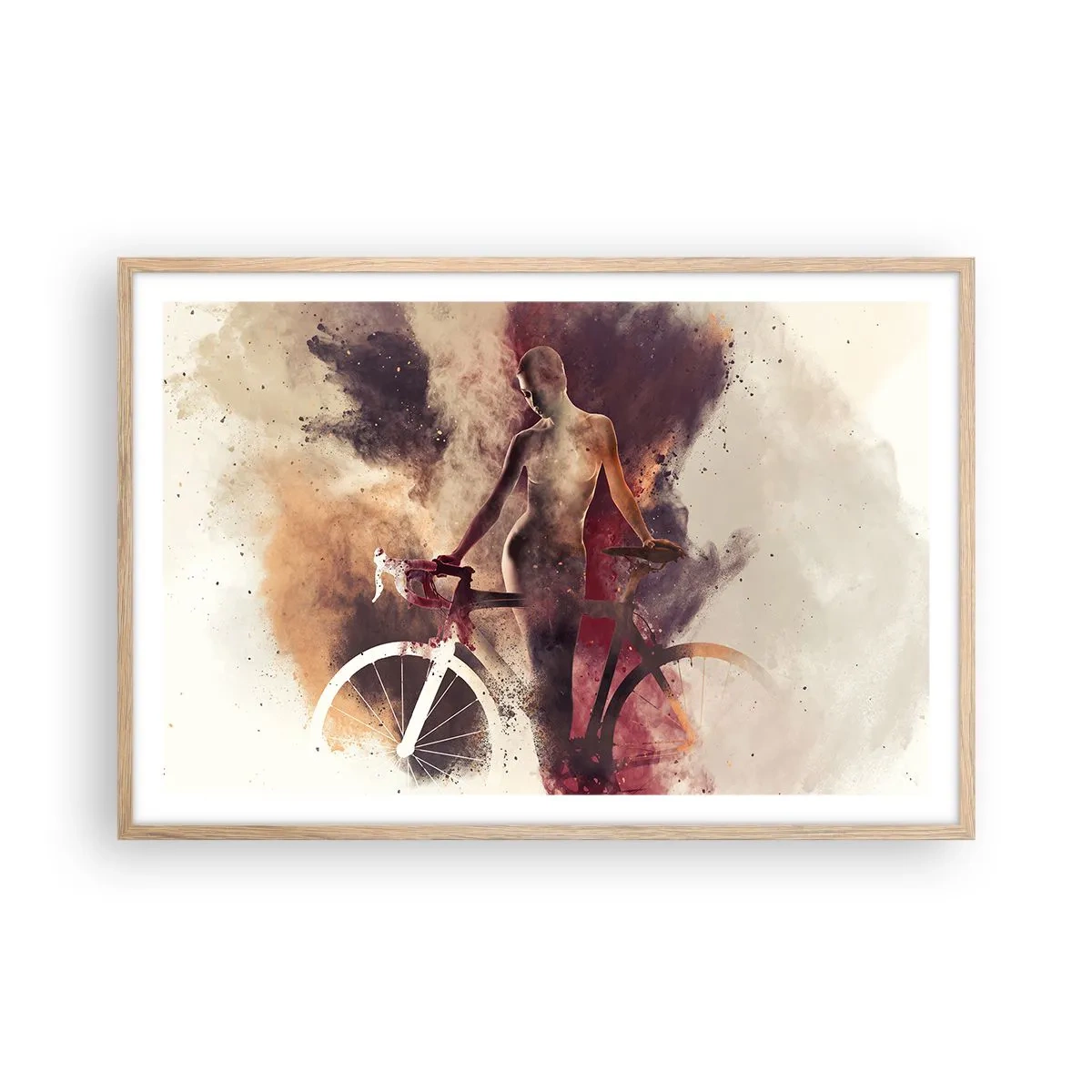 Pôster com moldura de carvalho claro - Uma alma de bicicleta em formas de mármore - 91x61 cm