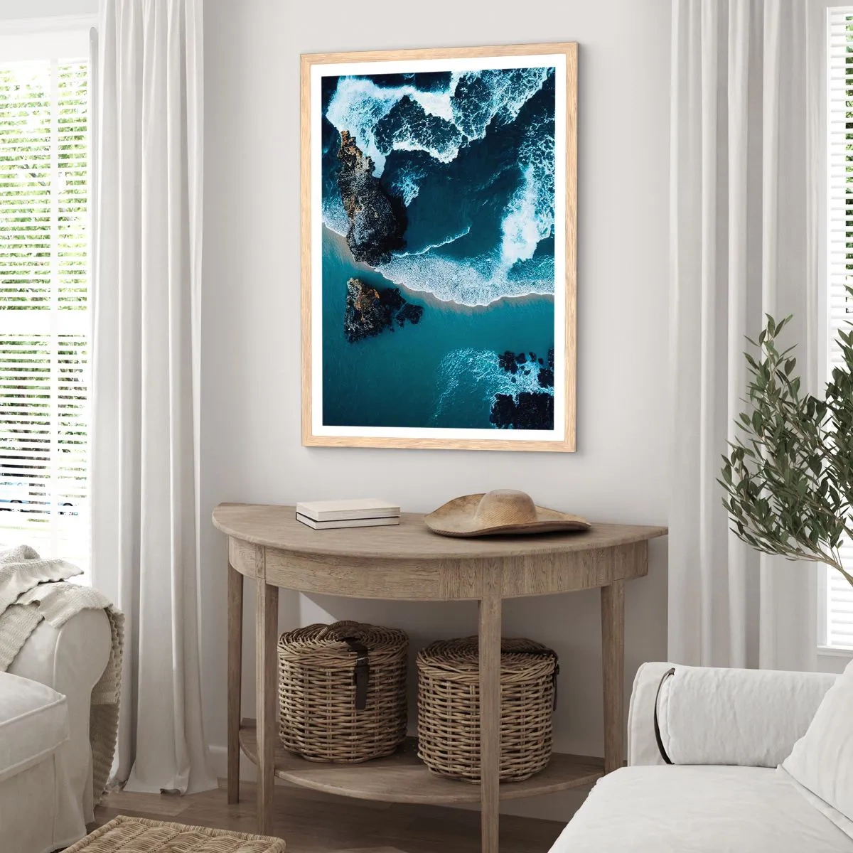 Pôster com moldura de carvalho claro - Envolto em ondas - 70x100 cm