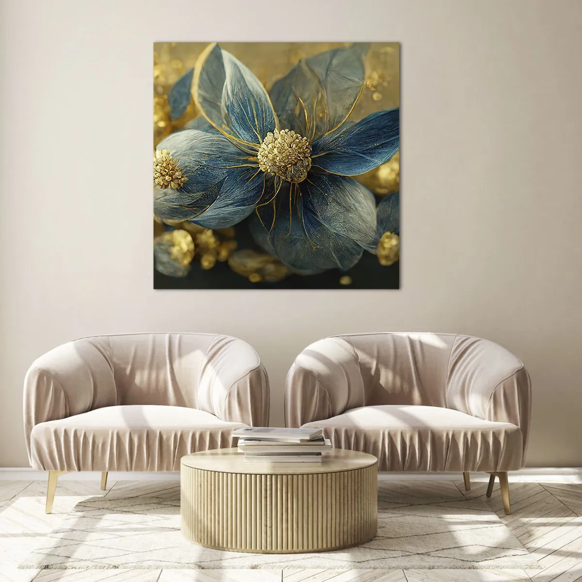 Quadro em vidro - Florescer com ouro - 70x70 cm