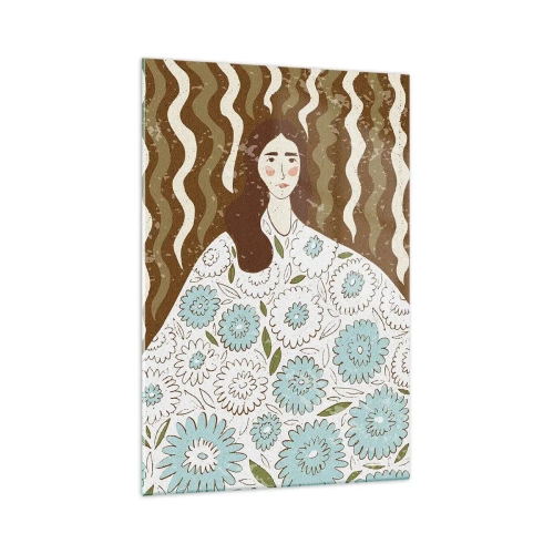 Quadro em vidro - Retrato em um manto floral - 70x100 cm