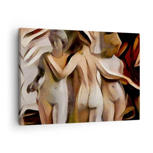 Quadro em tela - Uma cena abstrata com três figuras em cores quentes. - 70x50cm - Três Graças 2.0 - Decoração de parede moderna para a sala de estar e quarto ARTTOR