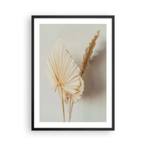 Pôster com moldura preta - Folhas de palmeira secas em um arranjo minimalista sobre um fundo claro - 50x70cm - Quando precisas de alívio - Decoração de parede moderna para a sala de estar e quarto ARTTOR