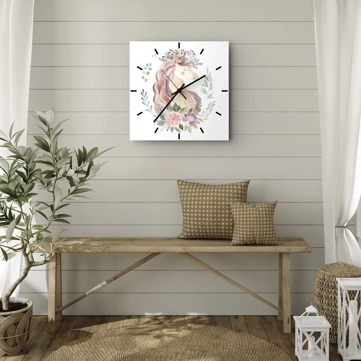 Relógio de parede - Relógio em vidro - Um convite ao mundo dos contos de fadas - 40x40 cm