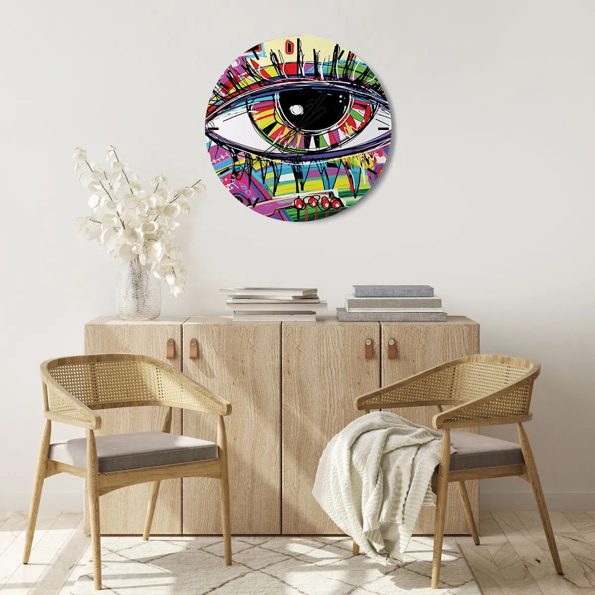 Relógio de parede - Relógio em vidro - Olho colorido - alma colorida - 40x40 cm