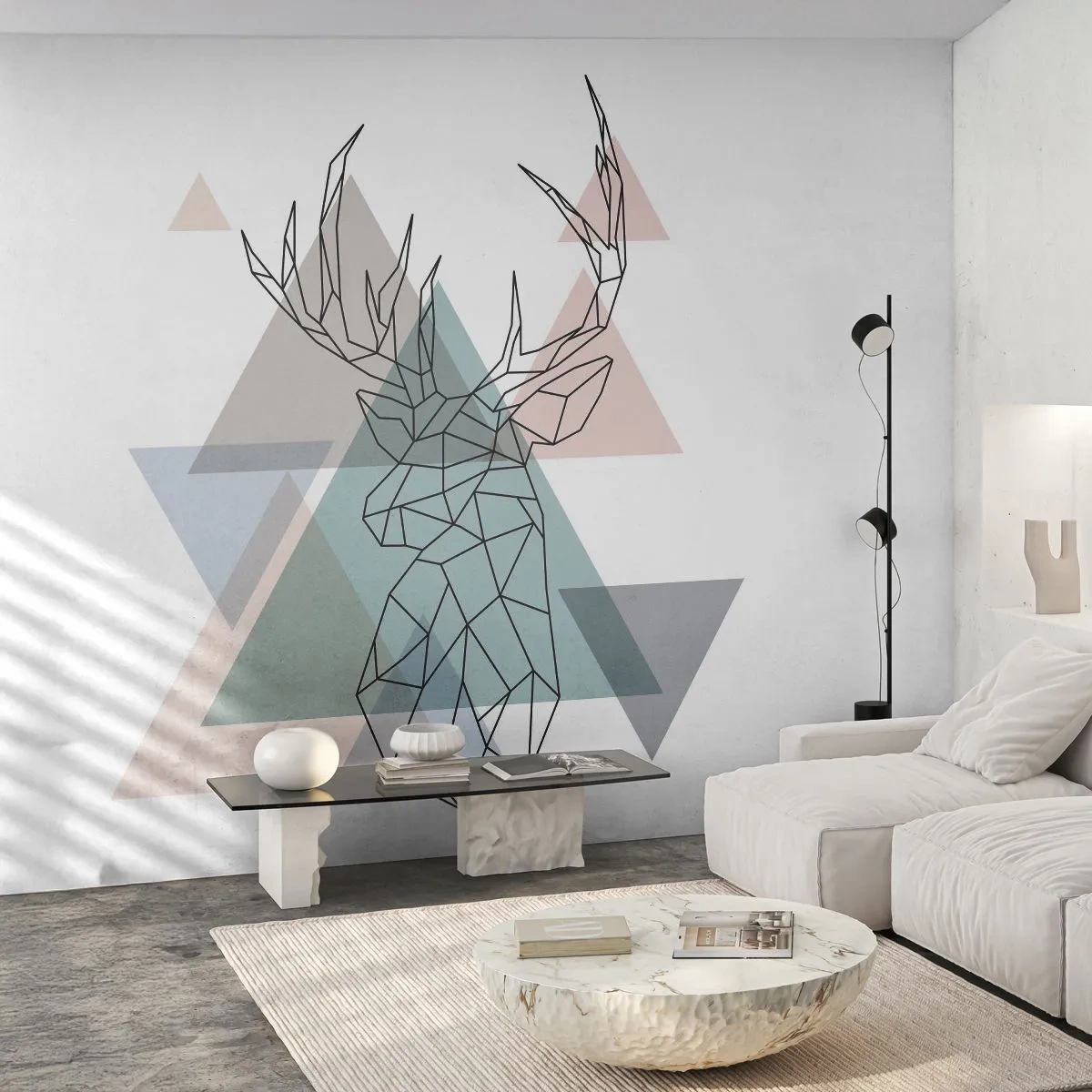 Papel de Parede Autocolante Deluxe Sticker - Numa floresta geométrica - Abstração, Cervo, Gráficos - 150x105 cm
