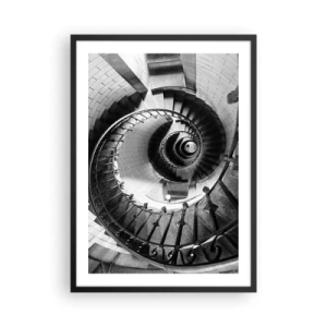 Pôster com moldura preta - Escada em espiral em perspectiva em preto e branco - 50x70cm - Cada vez mais alto - Decoração de parede moderna para a sala de estar e quarto ARTTOR