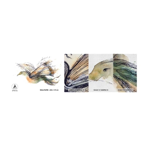 Amostra de papel de parede Premium Canvas - Nas asas da poesia - Abstração, Pássaro, Livro - 100x30 cm