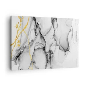 Quadro em tela - Padrões abstratos em preto e branco com detalhes dourados - 70x50cm - Composição dourada - Decoração de parede moderna para a sala de estar e quarto ARTTOR