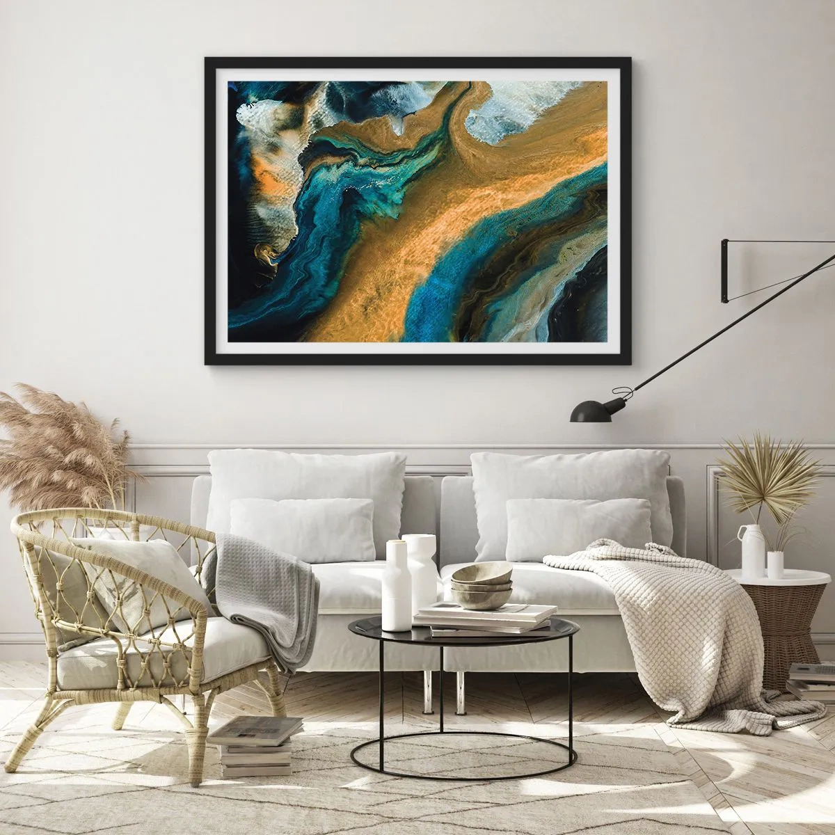 Pôster com moldura preta - Azul – amarelo – influências mútuas - 50x40 cm