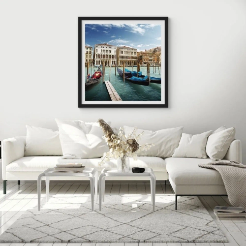 Pôster com moldura preta - Palácios em azul - 60x60 cm