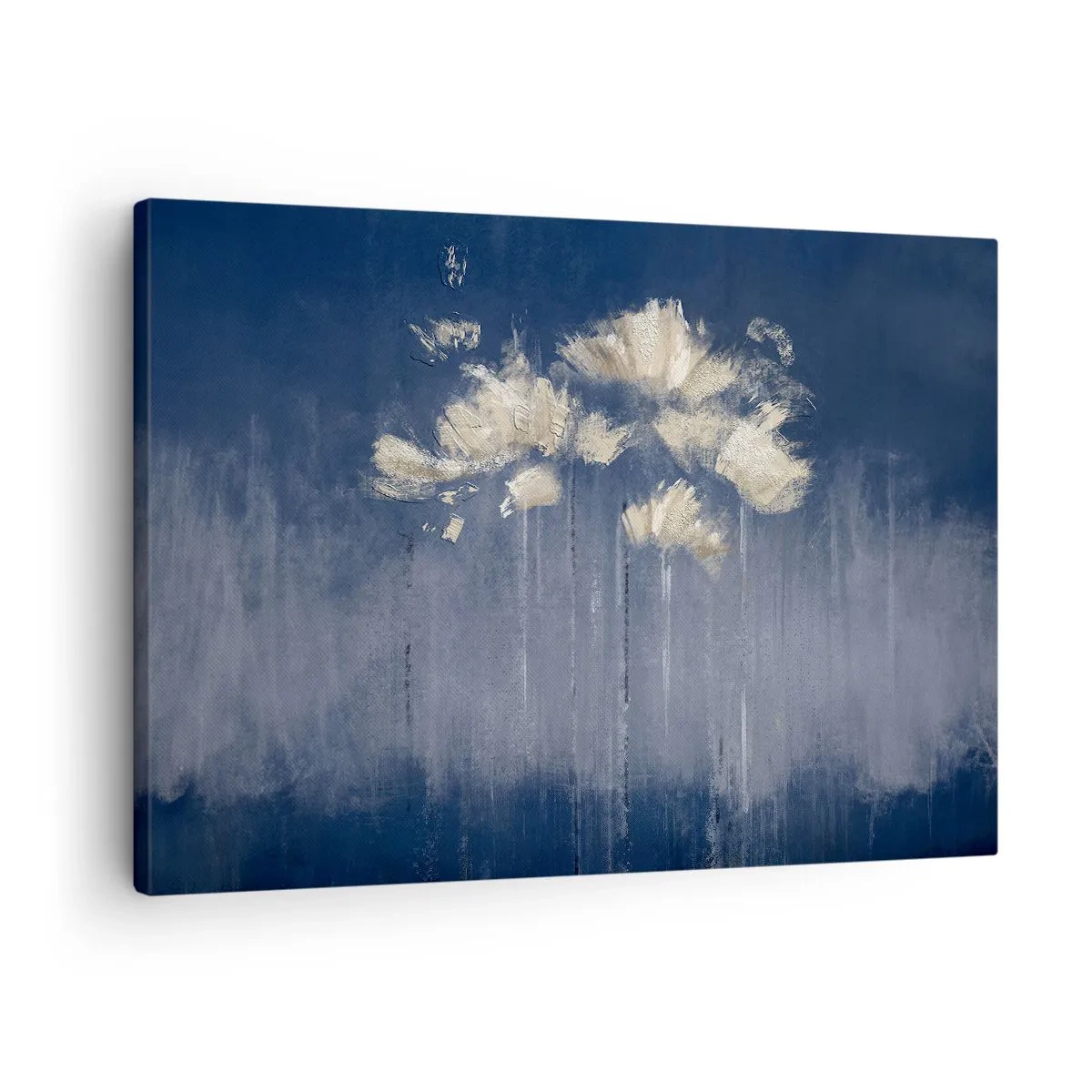 Quadro em tela - Flores delicadas em um fundo azul - 70x50cm - Como pétalas ao vento - Decoração de parede moderna para a sala de estar e quarto ARTTOR