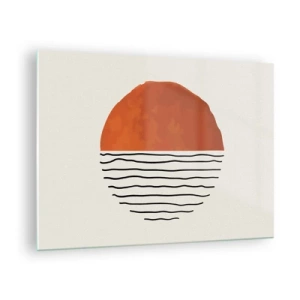 Quadro em vidro - Sol minimalista sobre a linha da onda - 70x50cm - No clima japonês - Decoração de parede moderna para a sala de estar e quarto ARTTOR