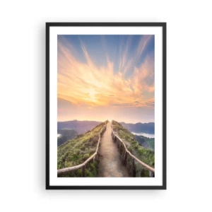 Pôster com moldura preta - Trilha no topo da colina com vista para o pôr do sol e para as montanhas - 50x70cm - Perto do céu - Decoração de parede moderna para a sala de estar e quarto ARTTOR
