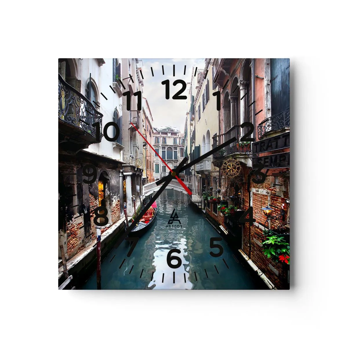 Relógio de parede - Relógio em vidro - Paisagem veneziana com gôndola e ponte - 40x40 cm