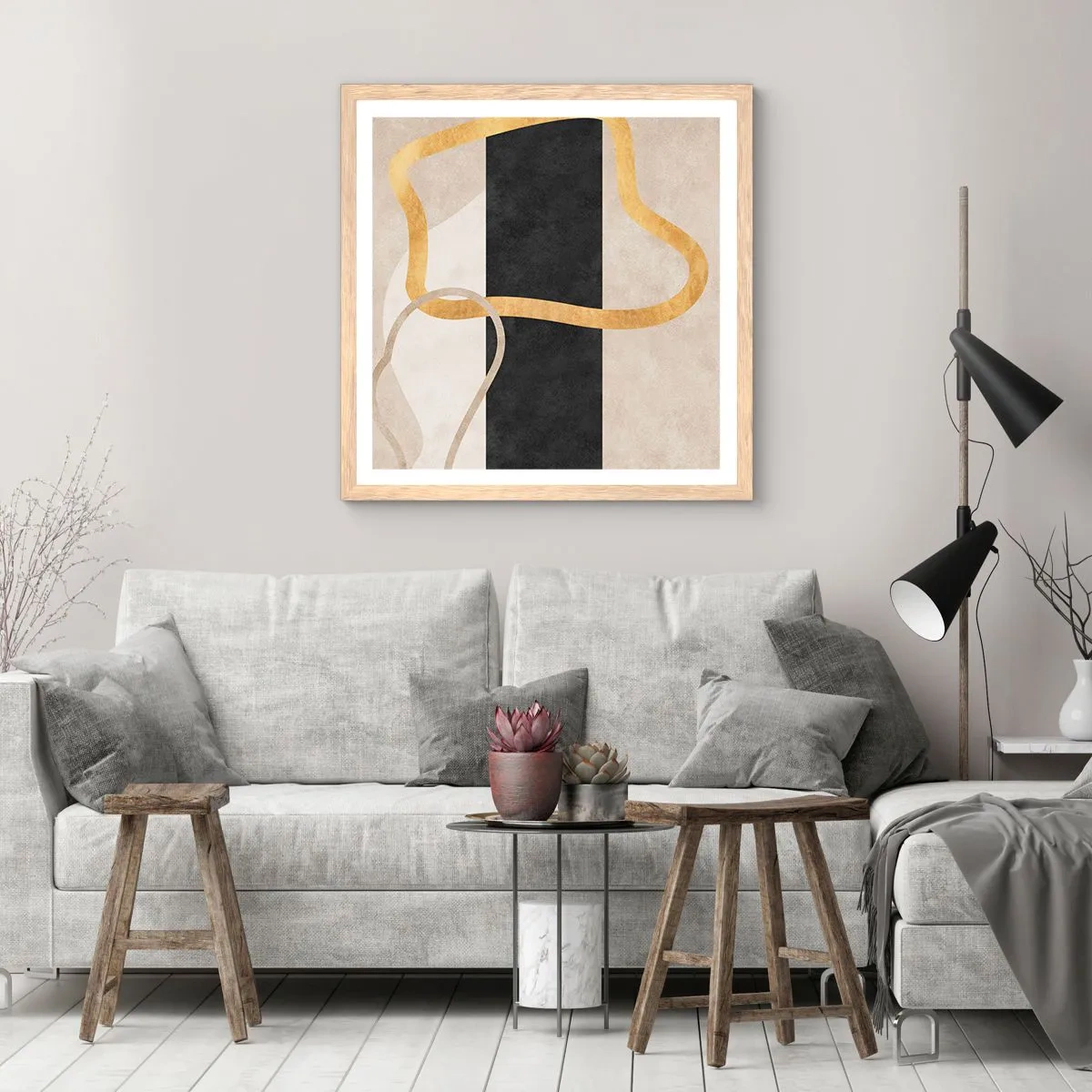 Pôster com moldura de carvalho claro - Formas em loop - 50x50 cm