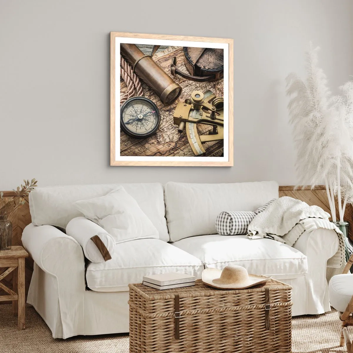 Pôster com moldura de carvalho claro - Definir um rumo - 60x60 cm