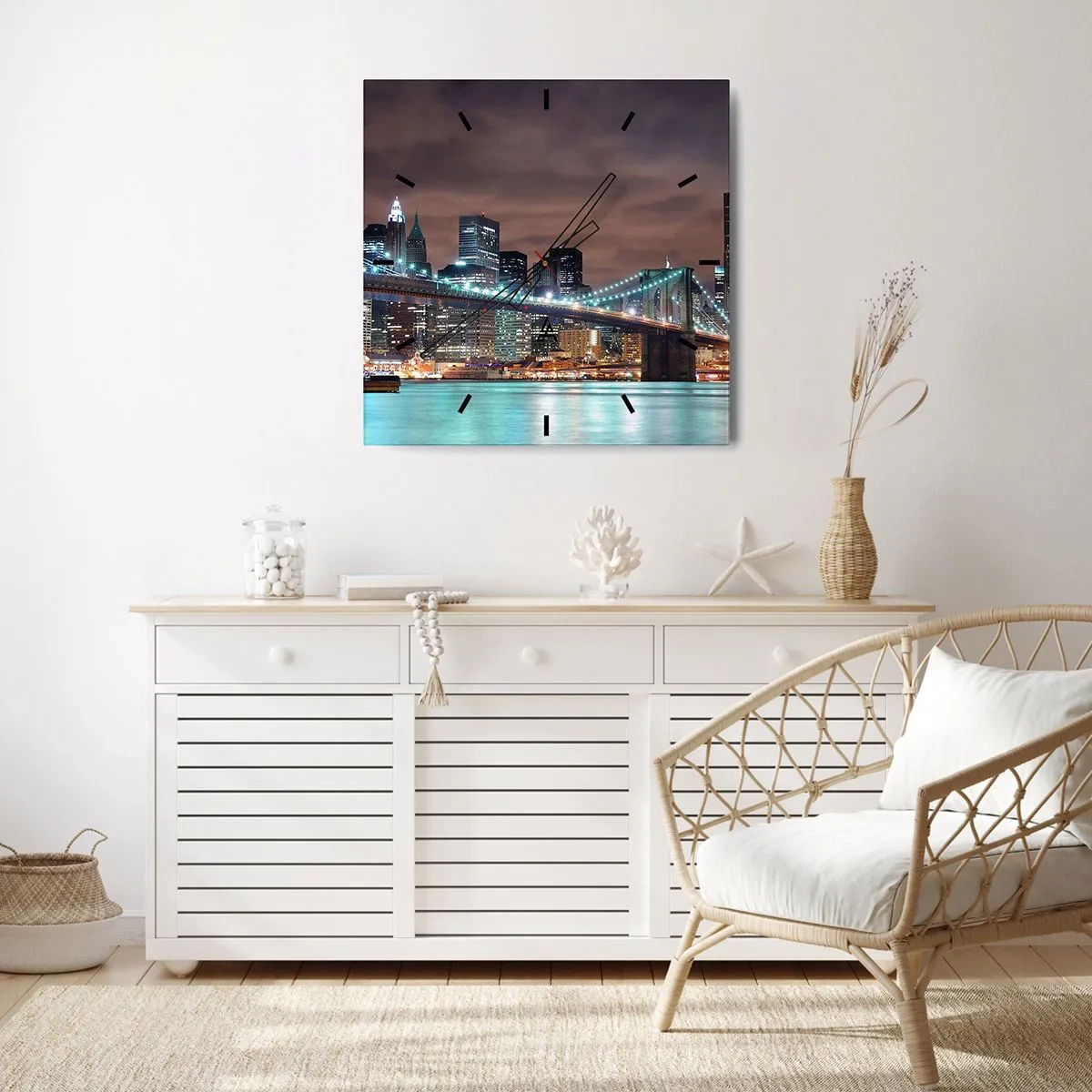 Relógio de parede - Relógio em vidro - Luzes de uma cidade grande - 40x40 cm